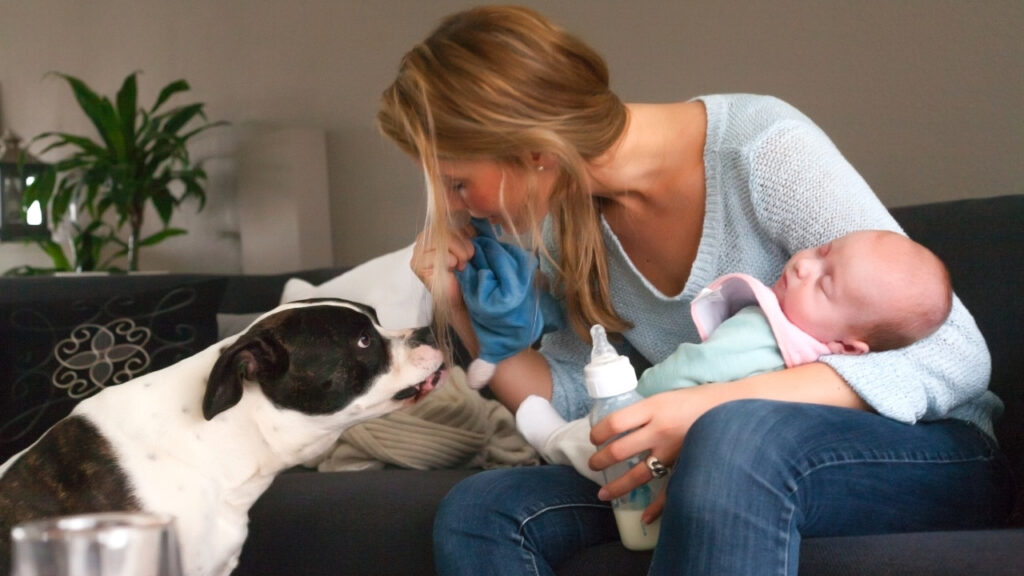 mum, baby and dog